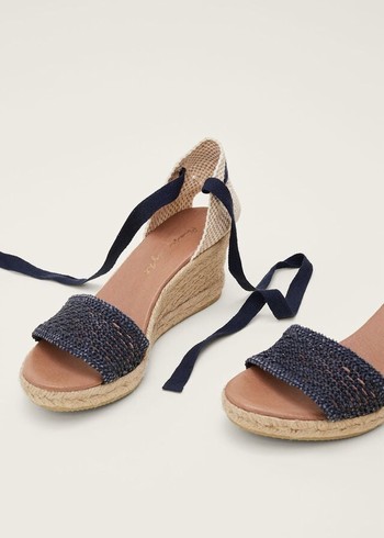 Phase Eight Weave Espadrille Flats Navy Australia | NF8560243